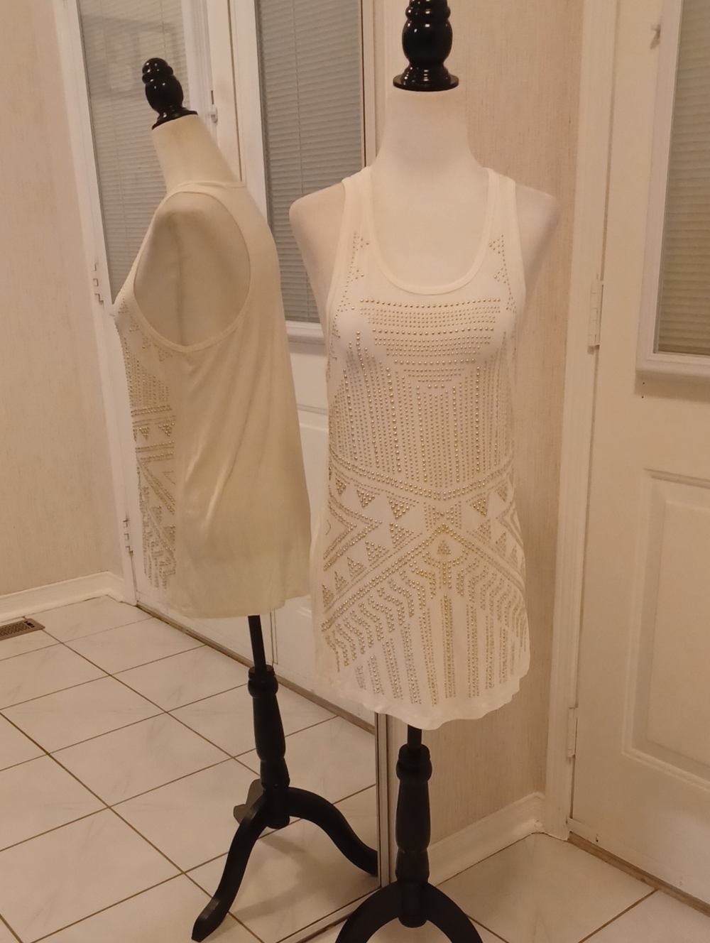 4/$40 White Metallic Studded Tank Top - Size Medium